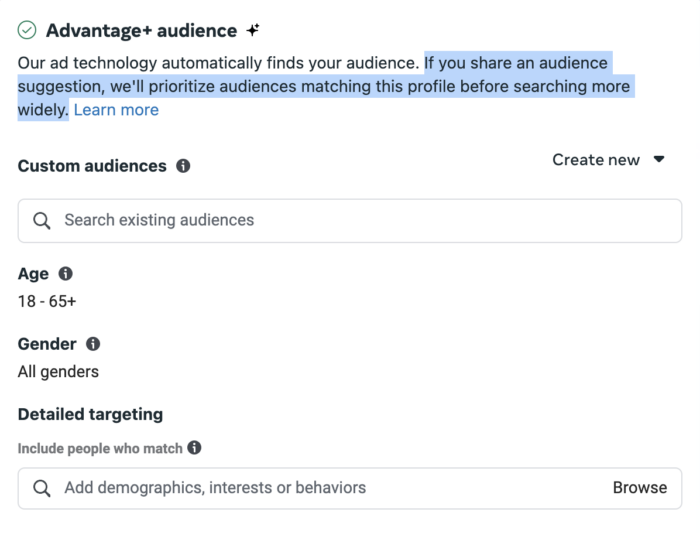 Advantage+ Audience Suggestions